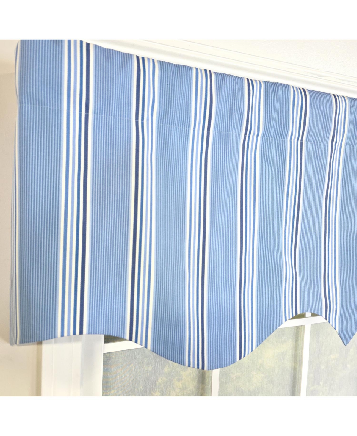 Rlf Home 100% Cotton Freya Stripe Regal Fully lined Windows Rod Pocket Valance 50" x 17" Blue