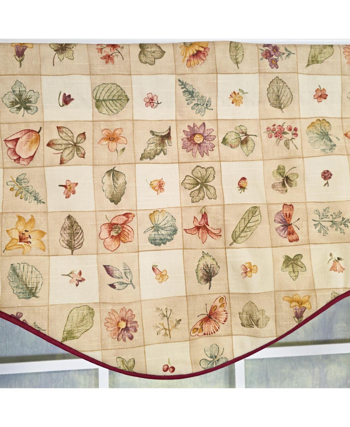 Rlf Home Botanical Cornice Valance - 100% Cotton with Ivory Lining 50" x 17" Beige