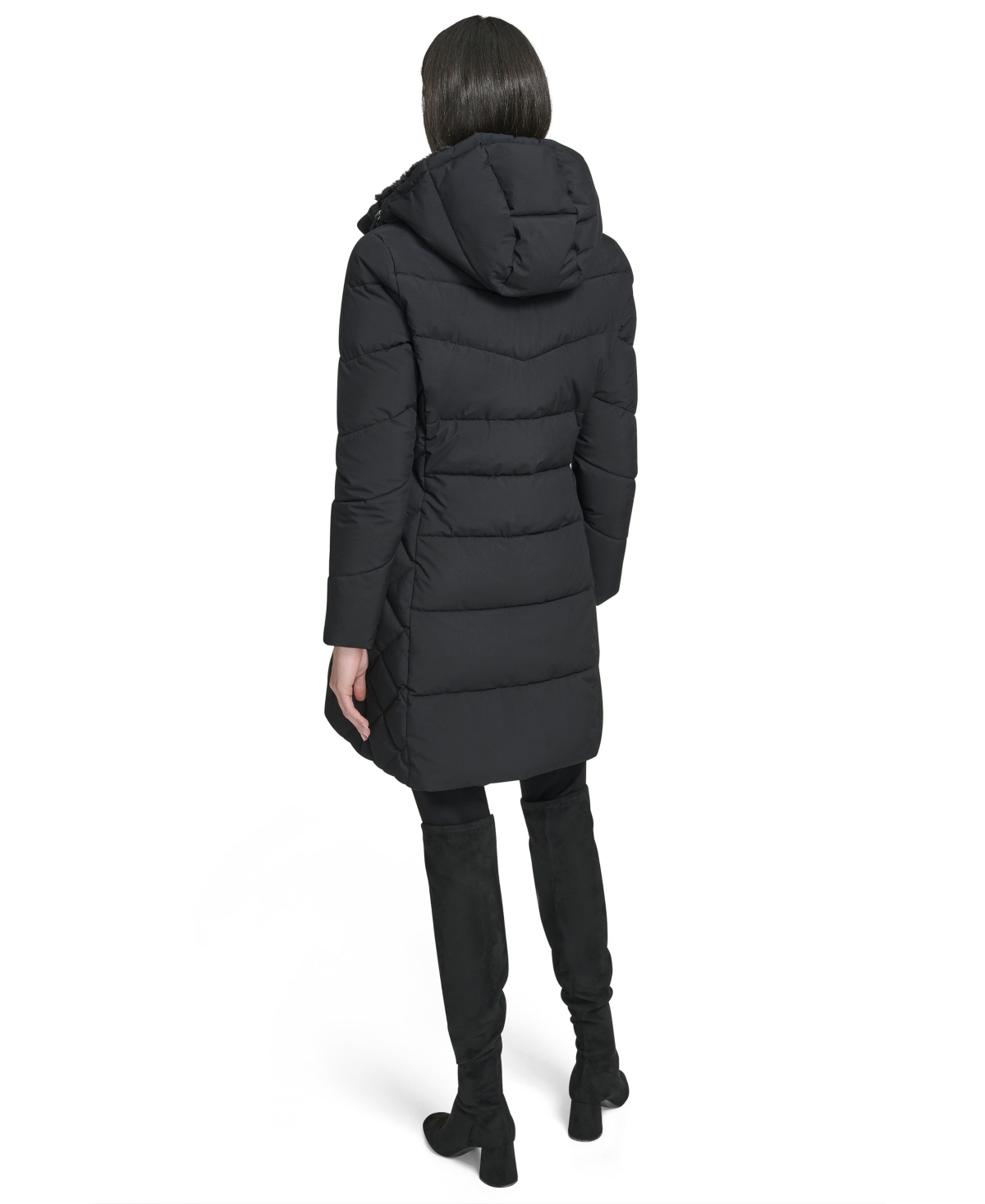 Calvin Klein Women's Collar Hooded Puffer Coat In Black