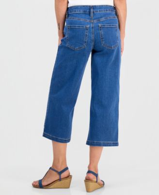Petite High-Rise Embroidered Wide-Leg Jeans, Macy's Exclusive 