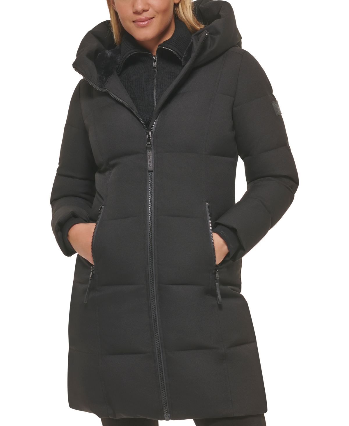 Calvin Klein Women's Stand Collar Hooded Puffer Coat - Black