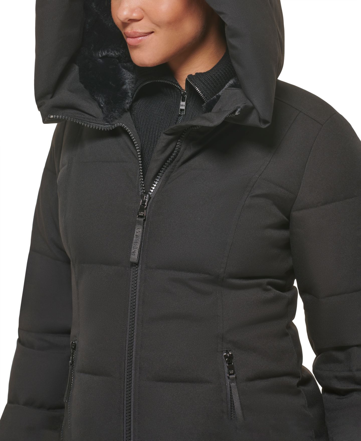 Женская куртка Calvin Klein Stand Collar Hooded Puffer, цвет: Чёрный — фото 5