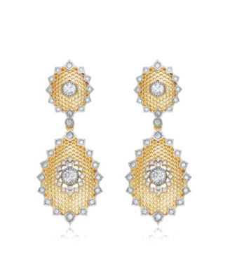 Women's White Gold Plated and 14K Gold Plated Cubic Zirconia Drop Earrings