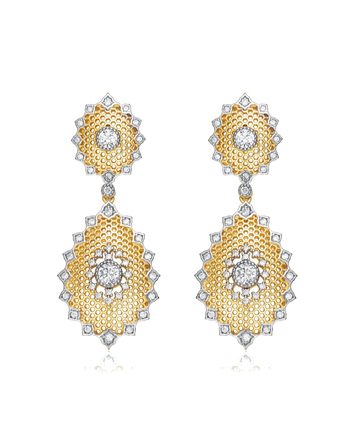White Gold and 14K Gold Plated Cubic Zirconia Drop Earrings