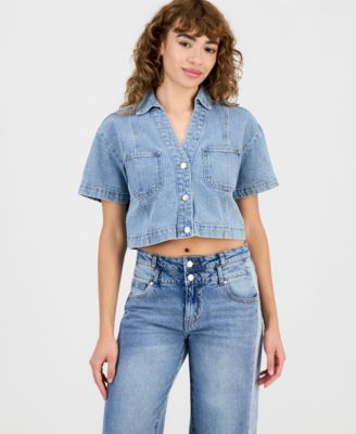 Petite Short-Sleeve Denim Shirt, Macy's Exclusive 