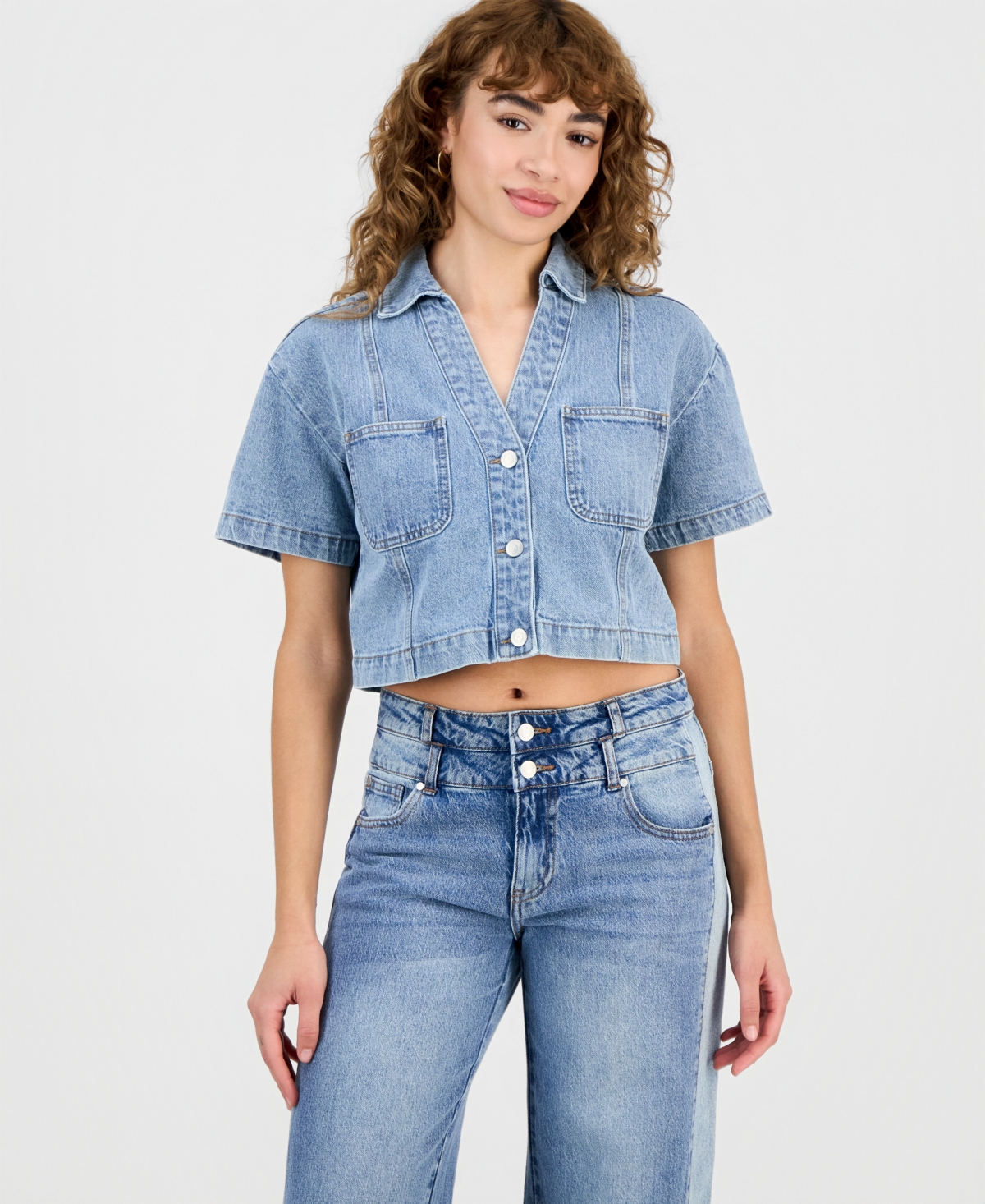 And Now This Petite Short-Sleeve Denim Shirt, Macy's Exclusive