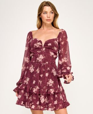 Juniors' Long-Sleeve Double Tier Dress