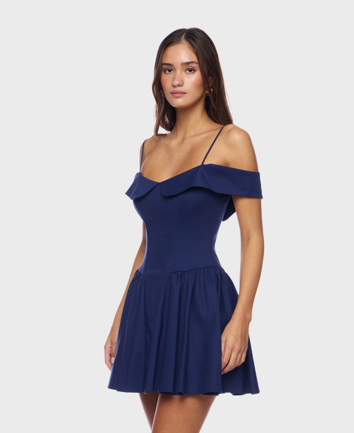 B Darlin Juniors' Sweetheart Spaghetti-strap Cold-shoulder Twill Fit & Flare Dress In Blue