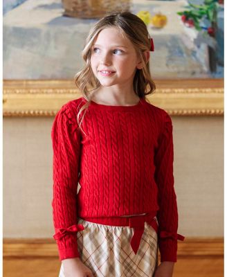 Girls Organic Long Puff Sleeve Sweater with Bow Detail
