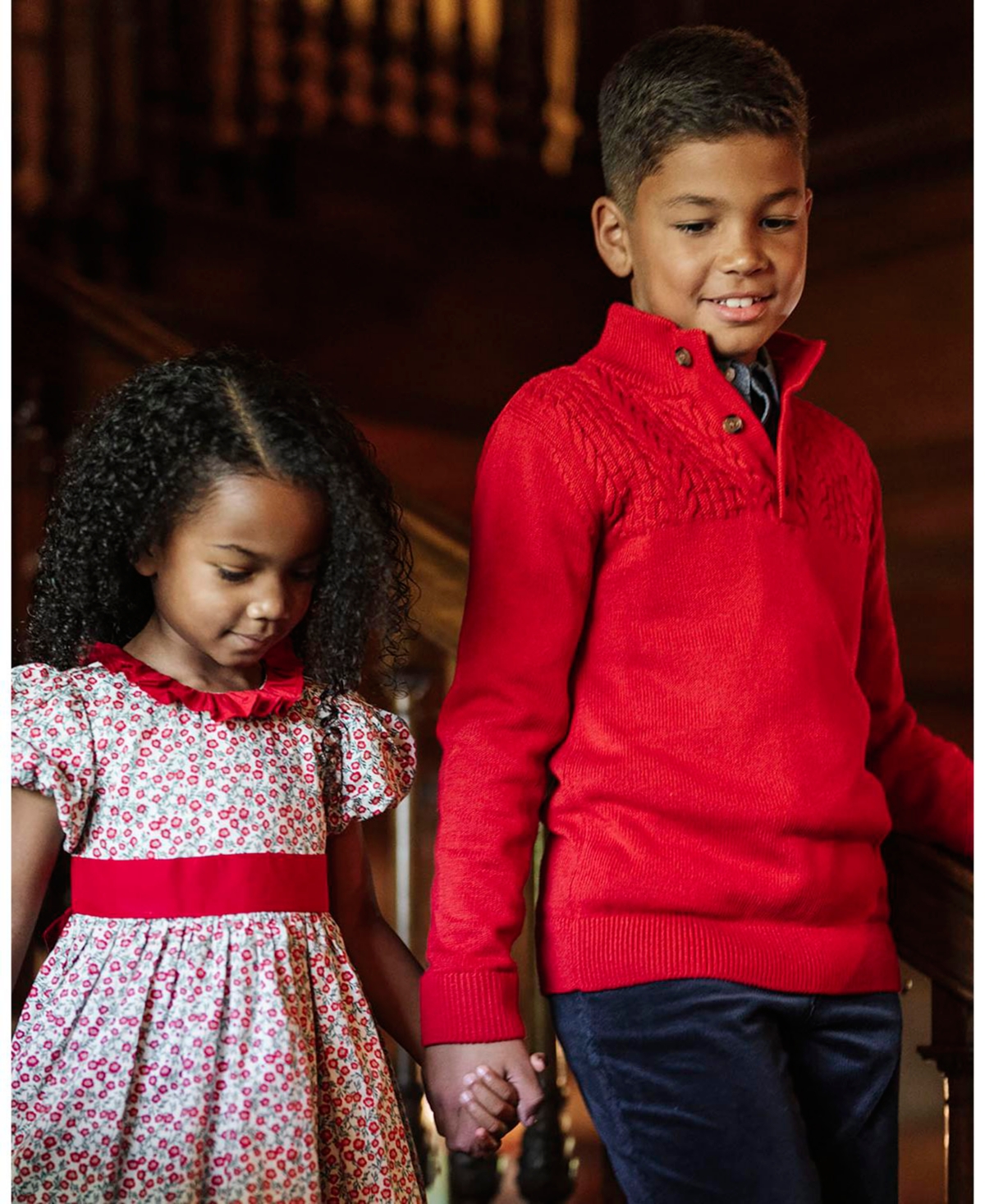 Hope & Henry Boys Organic Long Sleeve Mock Neck Sweater with Cable Yoke