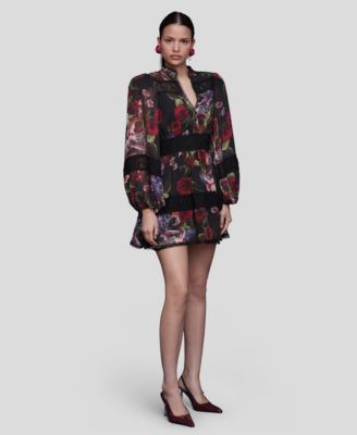 Women's Floral Lace-Trim Chiffon Dress