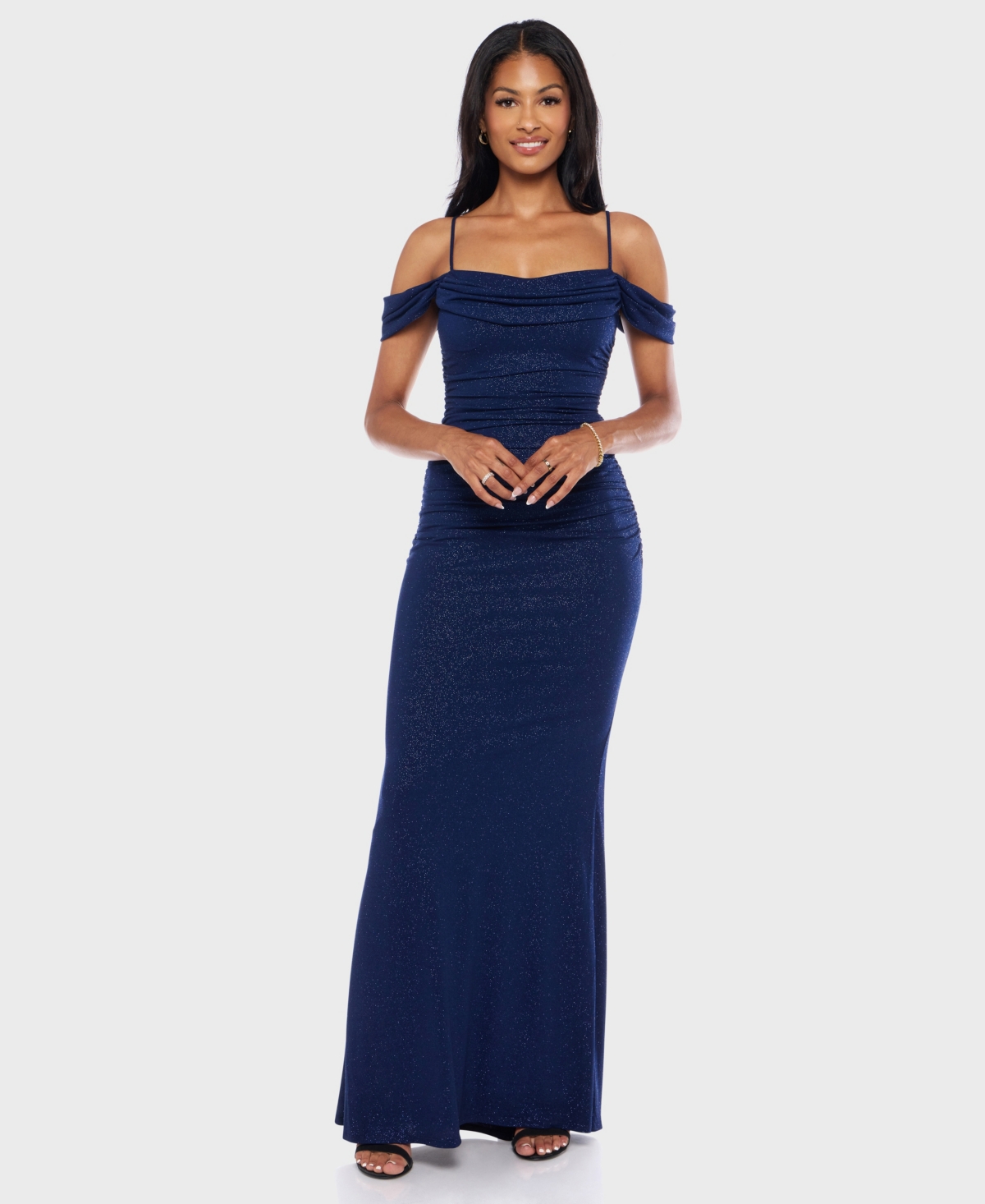 B Darlin Junior's Off-the-shoulder Glitter Knit Dress In Blue