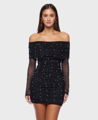 B Darlin - Women's Off Shoulder Wide Neck Dress