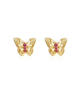 Enchanting 14k Gold Plated 3-Stone Filigree Butterfly Stud Earrings with Cubic Zirconia