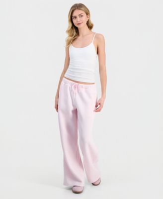 Juniors' Floral Piped Fleece Wide-Leg Pants