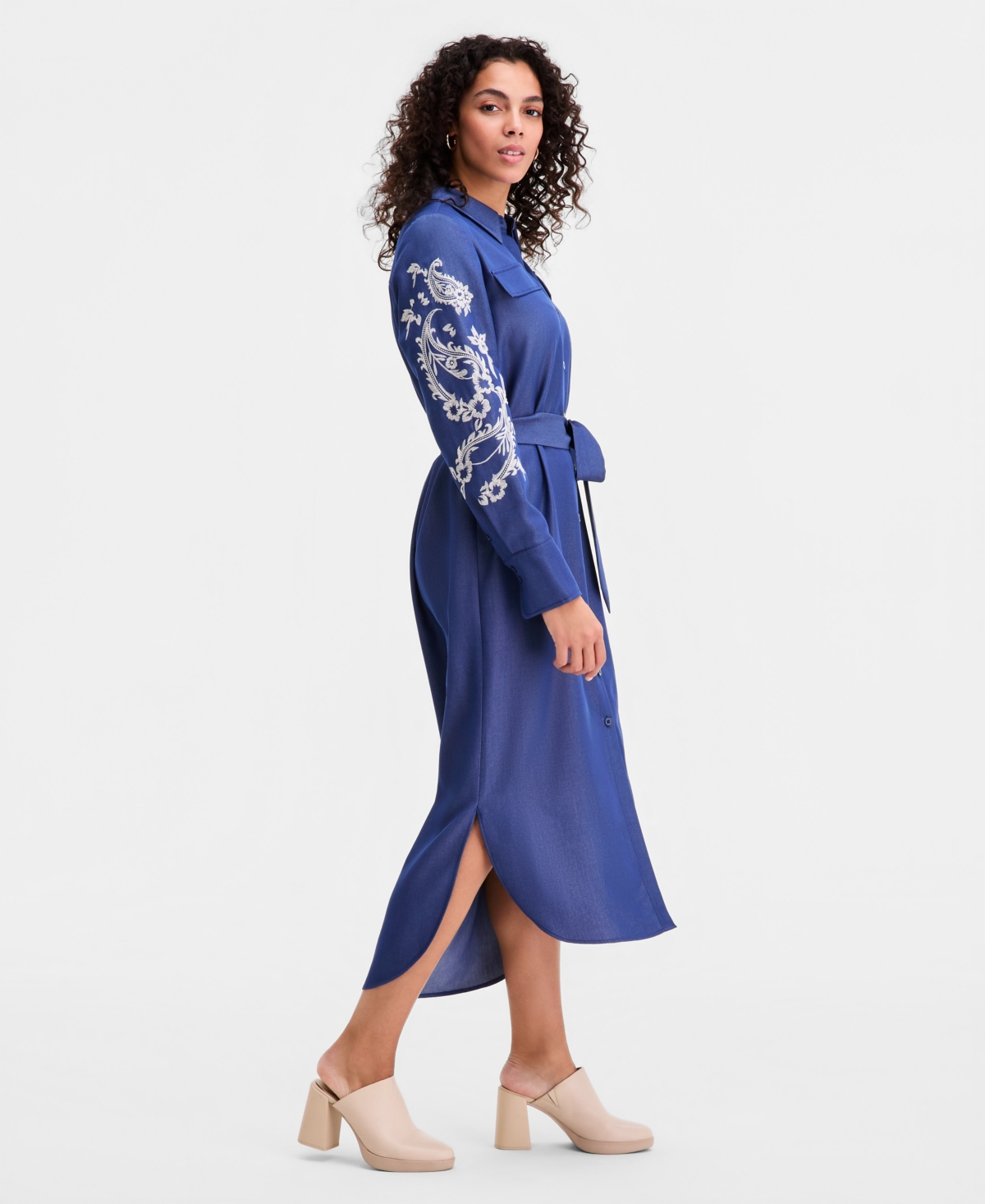 Sam Edelman Women's Embroidered-Sleeve Denim Shirtdress