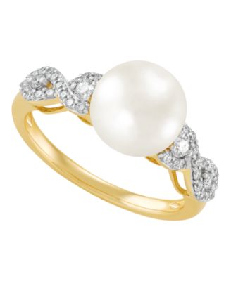Grown With Love - Cultured Freshwater Pearl (9-9.5mm) and Diamond Ring (1/3 ct. t.w.) in 10K Yellow Gold