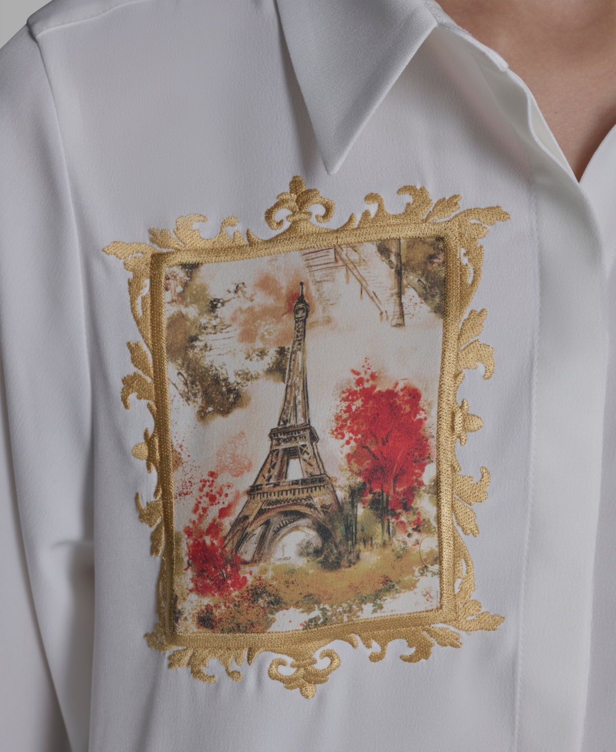 Karl Lagerfeld Women's Portrait Button Down Top In White