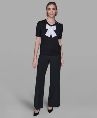 Women's Crewneck Big Bow Applique Detail Sweater