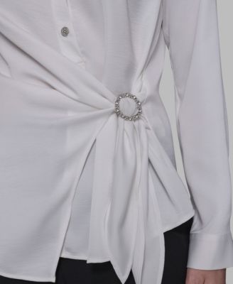 Women's Long Sleeve Surplice Ring Detail Top