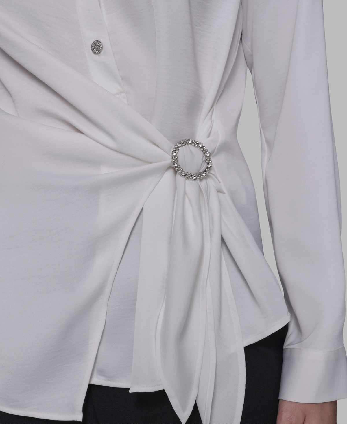 Karl Lagerfeld Paris Women's Long Sleeve Surplice Ring Detail Top