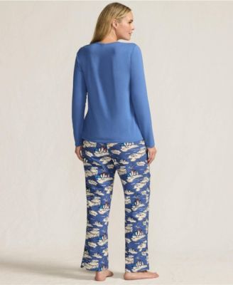 Plus Size Pajama Gift Set - Knit Long Sleeve Top and Flannel Pants