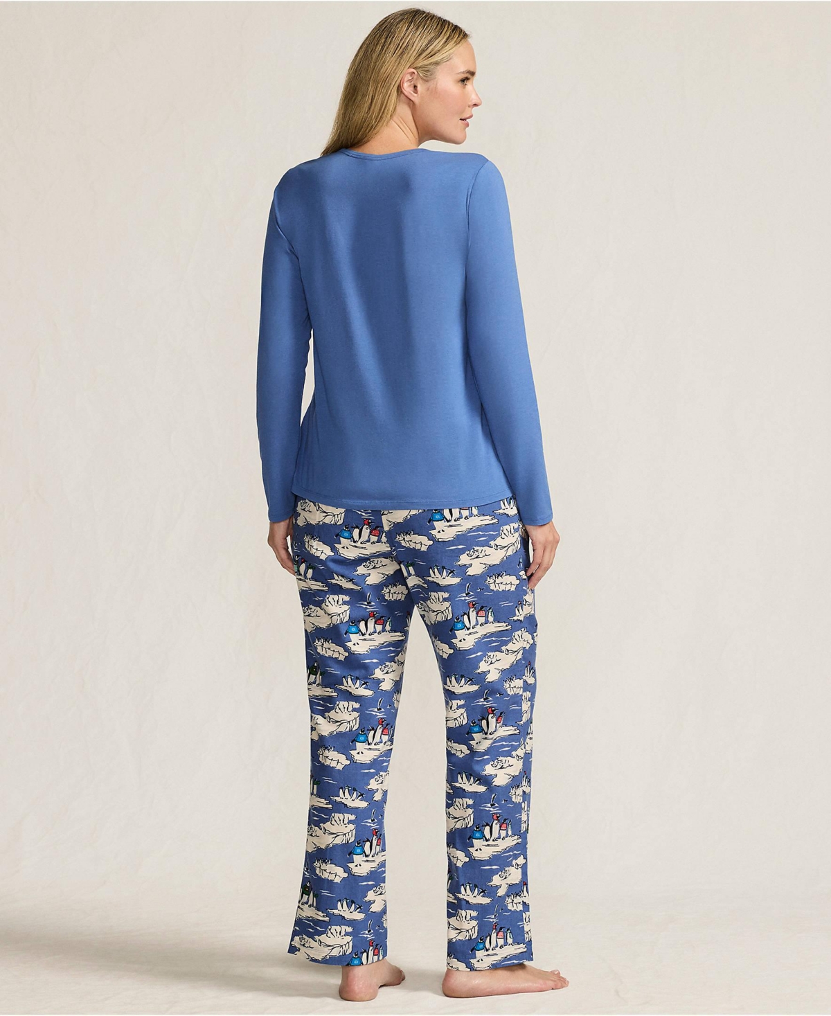 Lands' End Plus Size Pajama Gift Set - Knit Long Sleeve Top and Flannel Pants