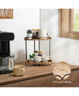 2 Tier Bathroom Countertop Organizer - Wood Corner Bathroom Counter Storage for Makeup & Skincare, Makeup Organization for Vanity