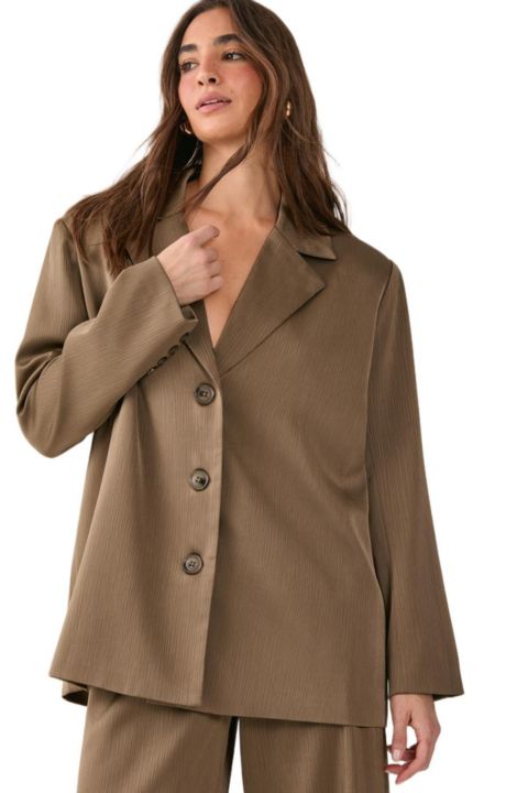 Женский пиджак Nasty Gal Satin Pleated Oversized Blazer, цвет: Оливковый