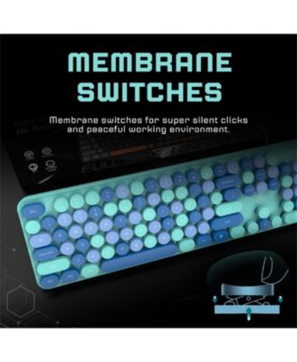 Wireless Keyboard And Mouse Set – Silent Typing, Retro Round Keys, Battery Operated, 2.4G Connection, Blue