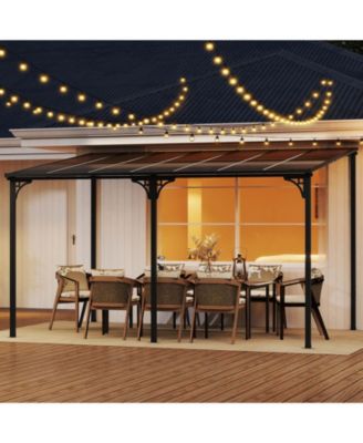 10' X 13' Wall-Mounted Patio Gazebo with Sloped Polycarbonate Roof Metal Frame