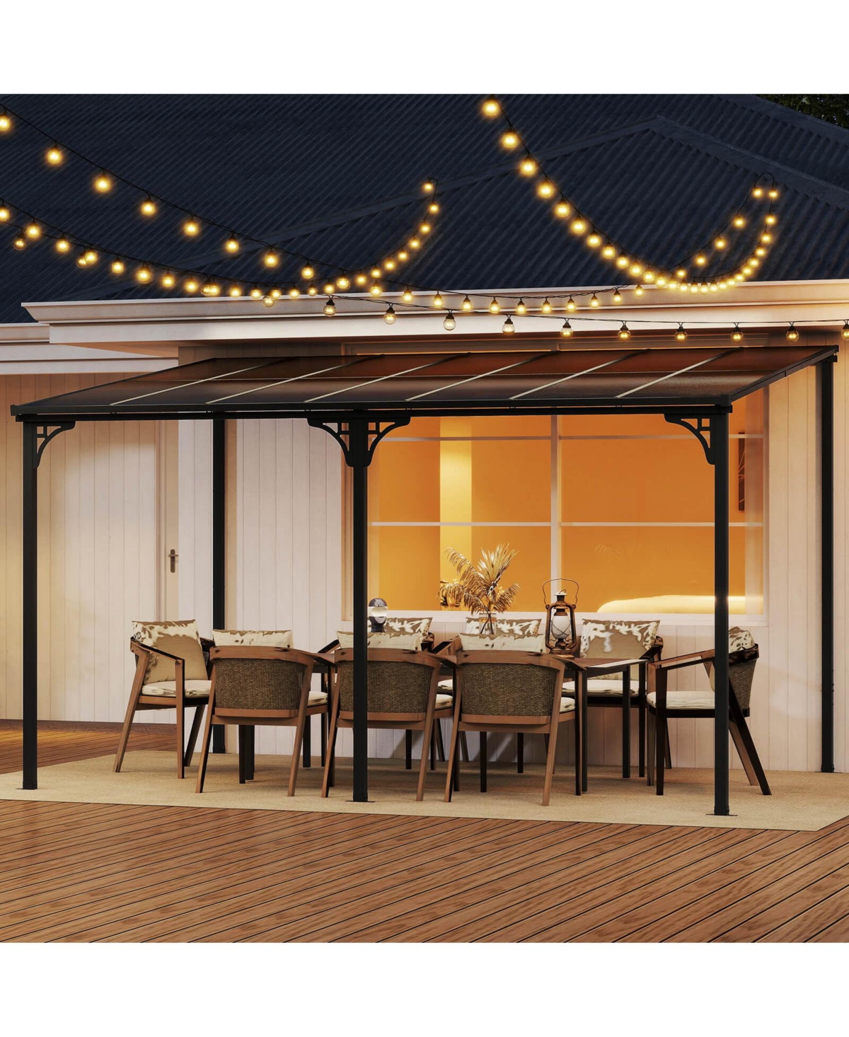 Costway 10' X 13' Wall-Mounted Patio Gazebo with Sloped Polycarbonate Roof Metal Frame