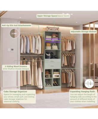 4-8 FT Walk-in Adjustable Closet Organizer System with 2 Drawers and 5 Rods, Fits 60-96'' Closets