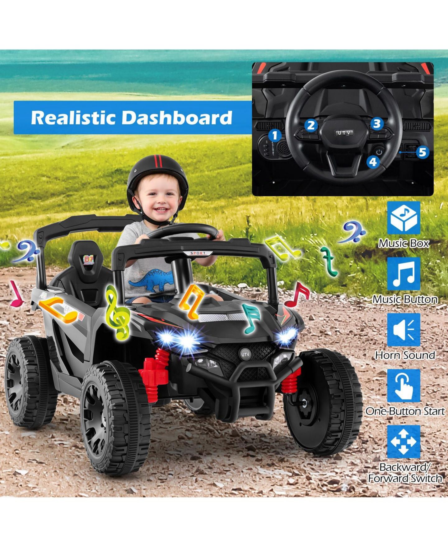Детская игрушка Mecale 12V UTV Remote-Control Ride-On Car, от 3 лет, цвет: Чёрный — фото 6