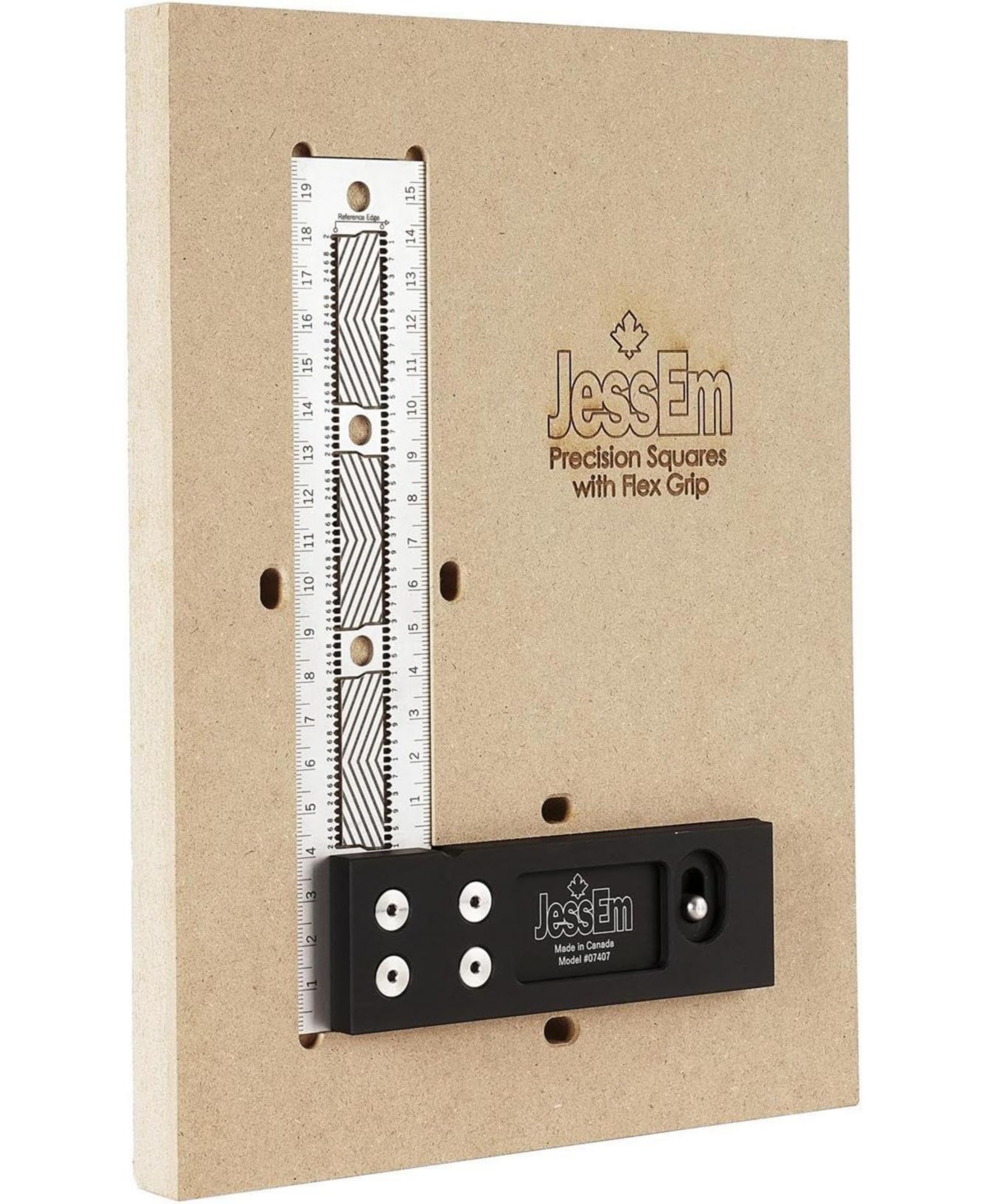 JessEm 07408 300mm Stainless Steel Precision Square, Metric Measuring Tool with Flex Grip & Fade-Resistant Markings