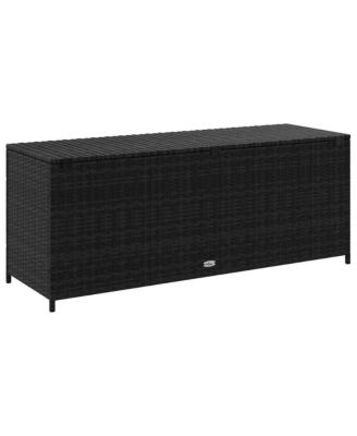 Garden Storage Box Black PE rattan, Powder-coated steel