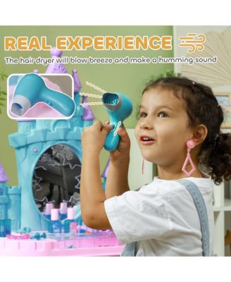 Kids Vanity Set with Mirror and Stool, Light, Music, Castle Design