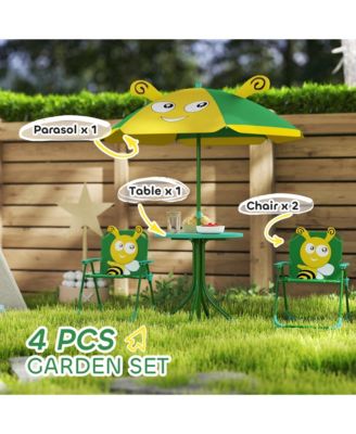 Kids Picnic Table and Chair Set with Height Adjustable Umbrella,