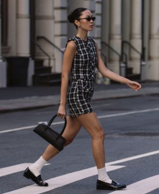 Women's Windowpane Tweed Sleeveless Crop Top