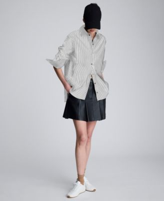 Women's Oversized Pinstripe Boyfriend Button-Front Shirt