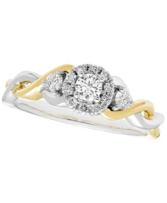 Macy's - White Diamond 3-Stone Ring (3/8 ct. t.w.) in 14K Two Tone Gold