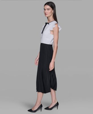 Women's Silky Crepe Midi Dress with Pleated Skirt