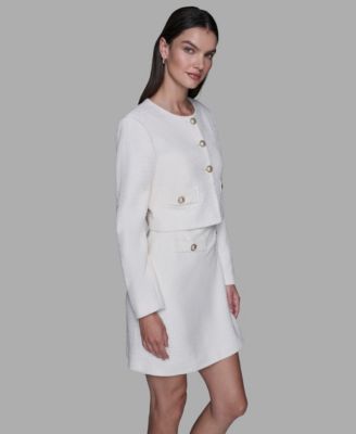 Women's Long-Sleeve Knit Dress with Tweed Jacket