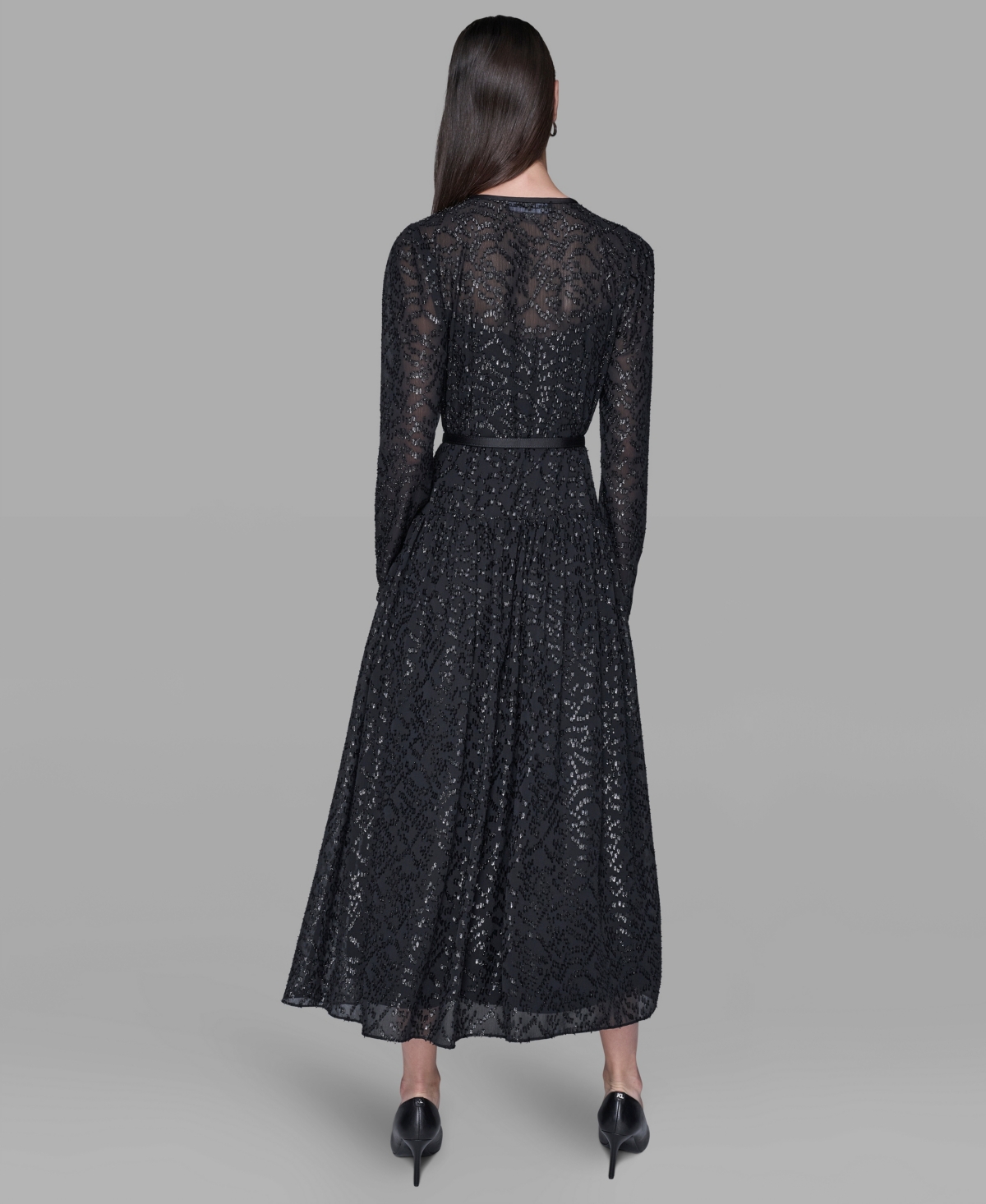 Karl Lagerfeld Women's Lurex Clip Chiffon Midi Dress In Black