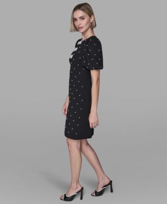 Women's Scuba Crepe Sheath Dress with Bow Details