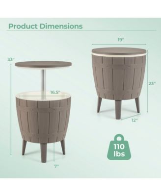 10 Gallon Cooler Bar Table Outdoor Coffee Table Ice Bucket with Telescopic Tabletop for Beer and Wine-Brown