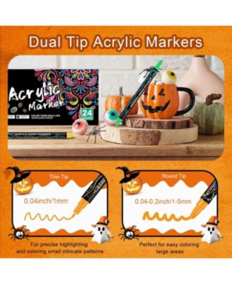 24 Colors Dual Tip Acrylic Paint Pens Markers, for Halloween Decorations, Wood, Canvas, Stone, Rock Painting and DIY Crafts