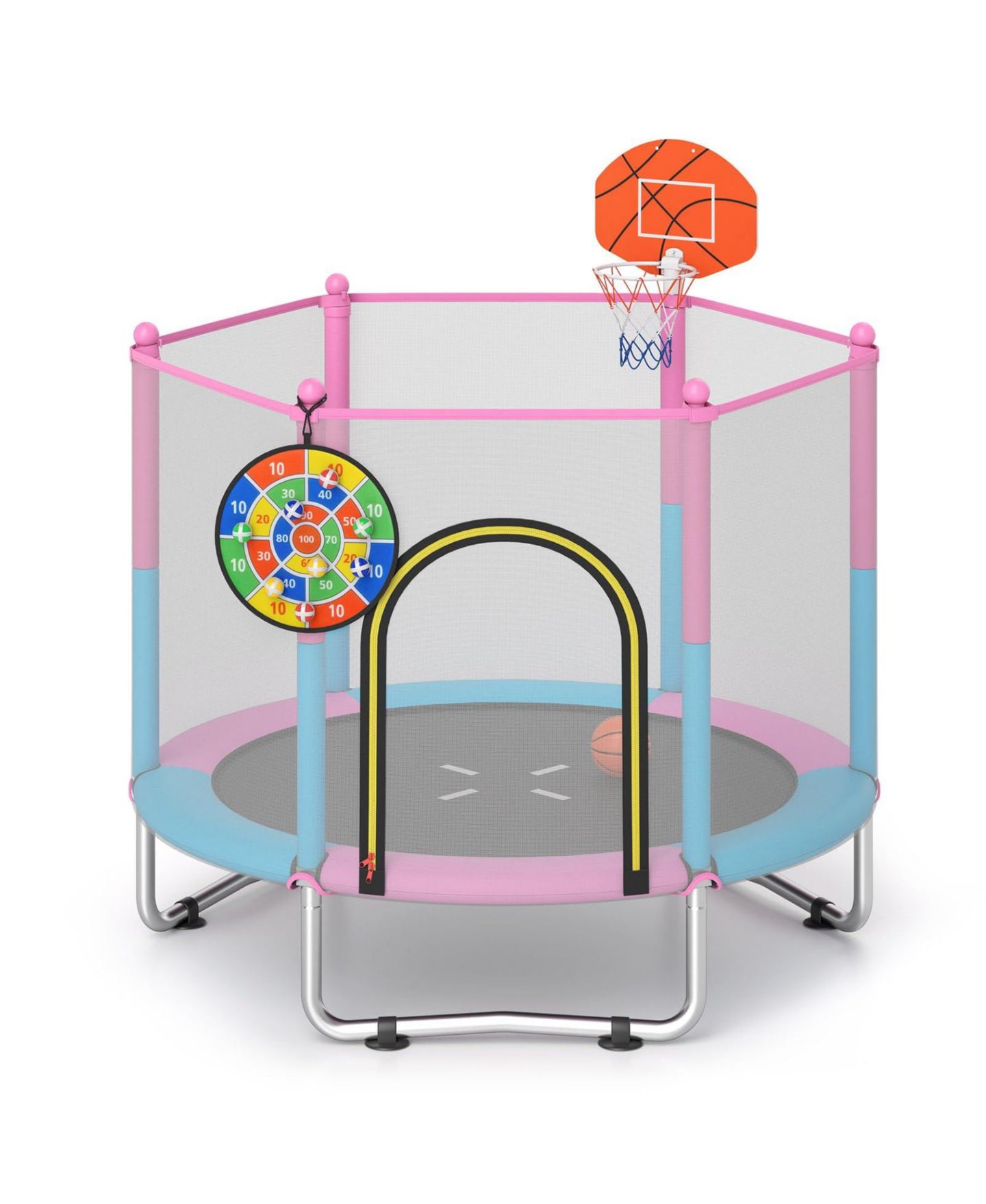 Детская игрушка Mecale 60-Inch 3-in-1 Kids Trampoline with Basketball Hoop, Ages 3-6, цвет: Розовый — фото 1