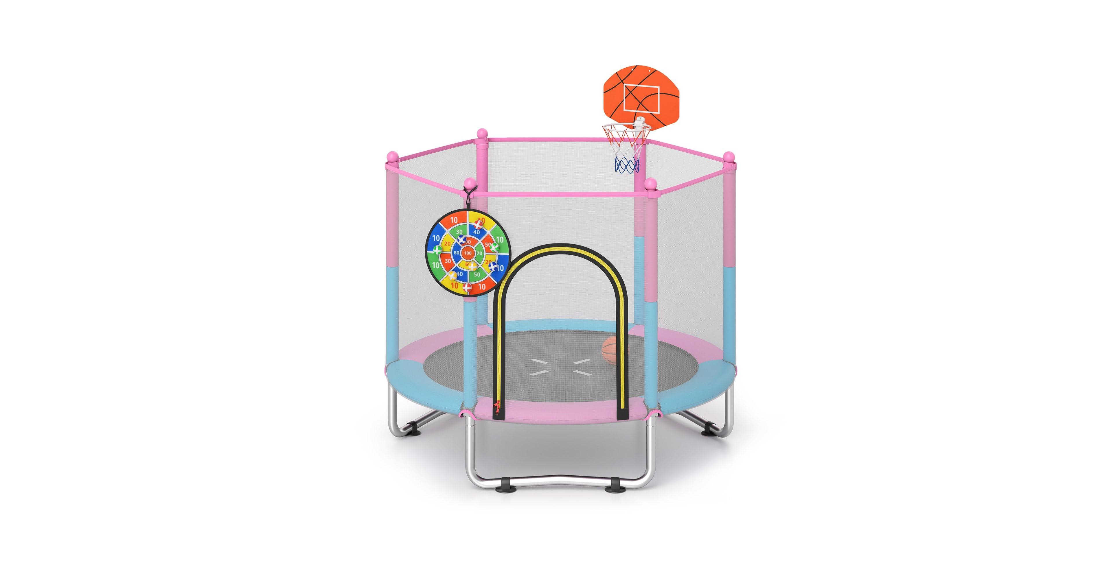 Mecale 60-Inch 3-in-1 Kids Trampoline with Basketball Hoop, Ages 3-6