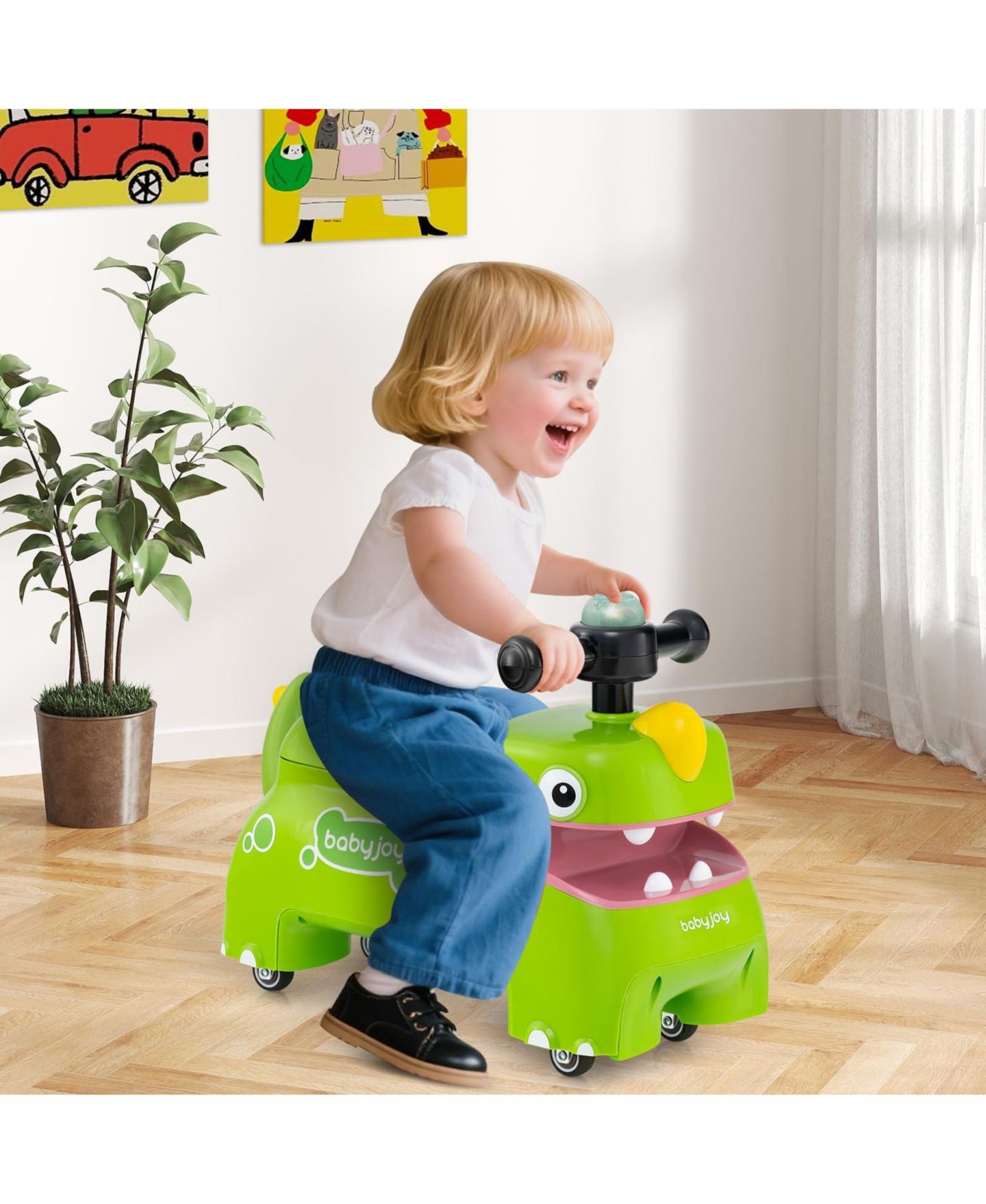 Детская игрушка Mecale Dinosaur Ride-On Car with Lights and Music, Ages 18+ Months, цвет: Зелёный — фото 2